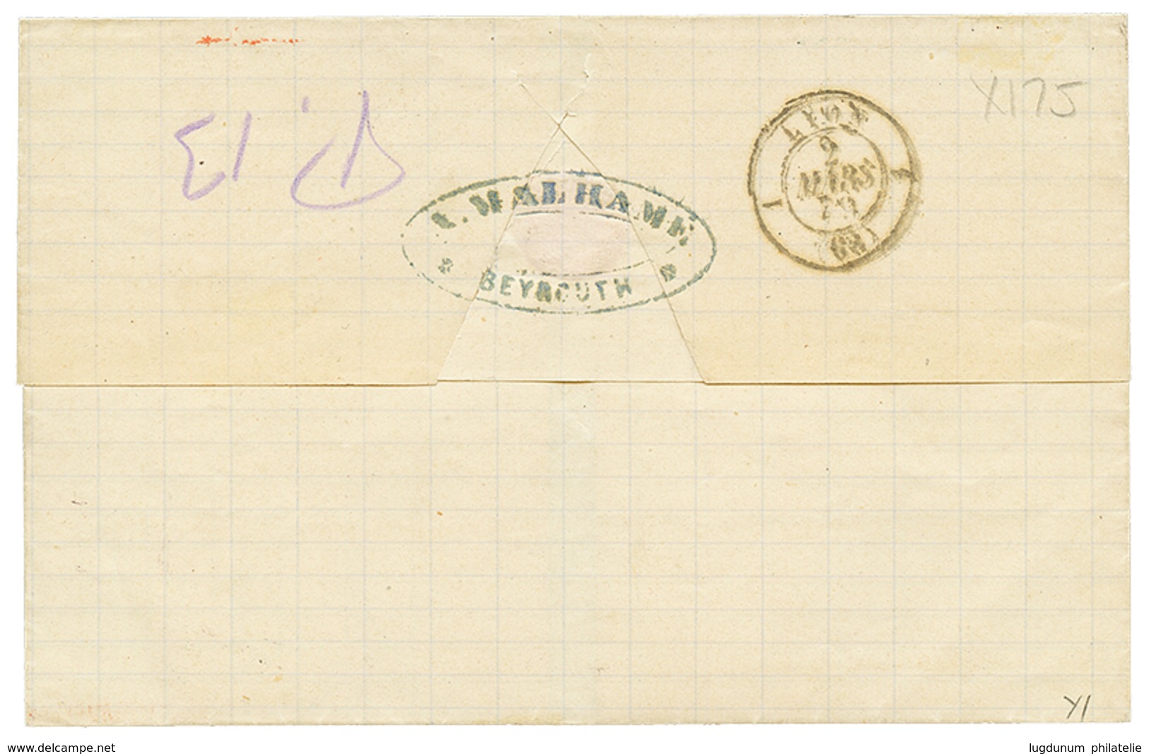 764 BEYROUTH : 1879 GB 2 1/2d(pl.13) Canc. G01 + BRITISH POST OFFICE BEYROUTH On Cover To FRANCE. Vvf. - Altri & Non Classificati