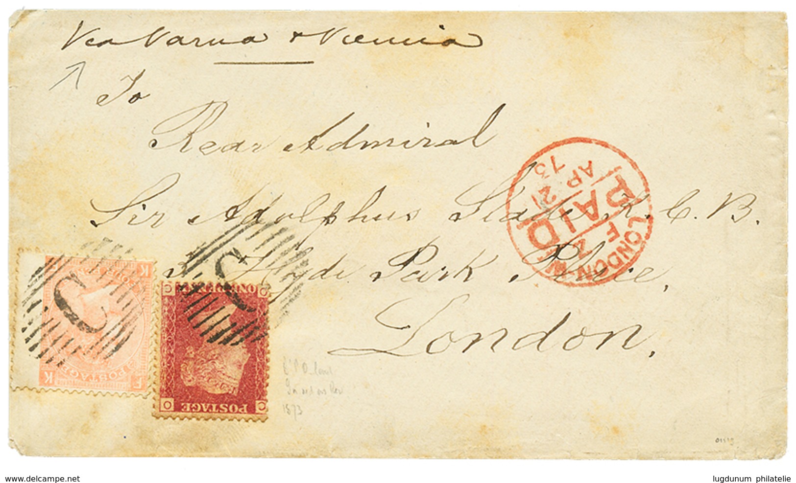 769 1873 GB 1p + 4d Canc. C + BRITISH POST OFFICE CONSTANTINOPLE(verso) On Envelope "Via VARNA & VIENNA" To LONDON. Vvf. - Autres & Non Classés