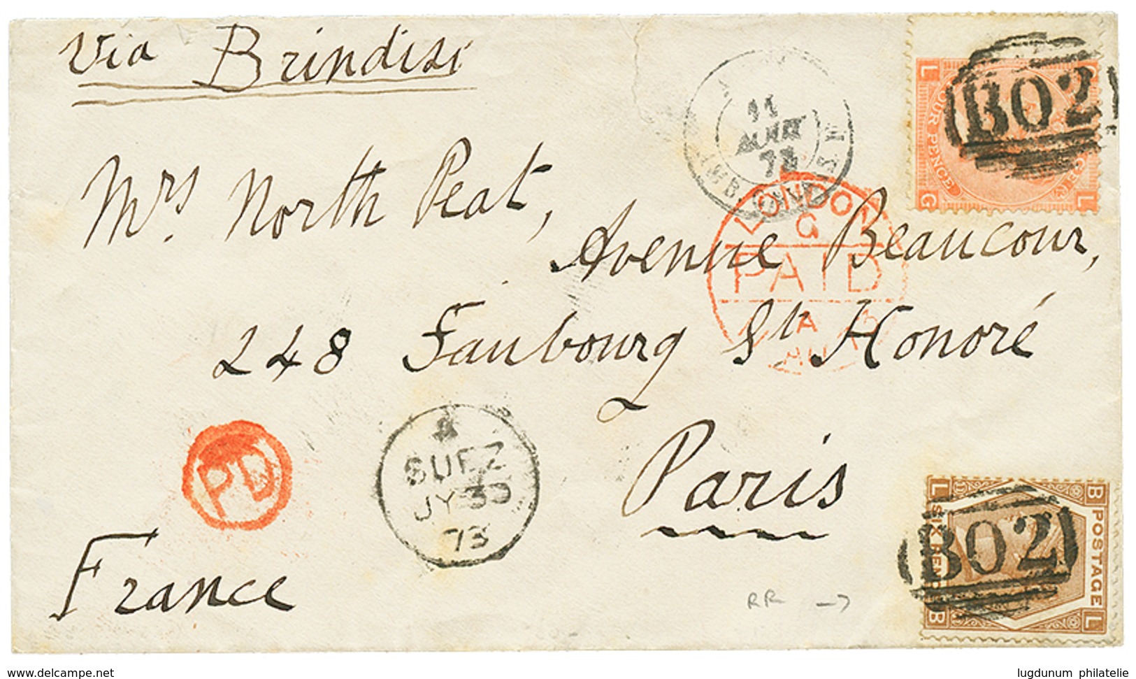 773 SUEZ : 1873 Rare 6d Brown + 4d Canc. B02 + SUEZ On Envelope To PARIS. Vvf. - Sonstige & Ohne Zuordnung