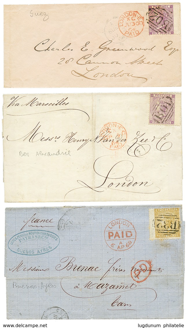 774 GB Used Abroad - Lot 3 Covers From SUEZ, ALEXANDRIA & BUENOS-AYRES. Vf. - Sonstige & Ohne Zuordnung