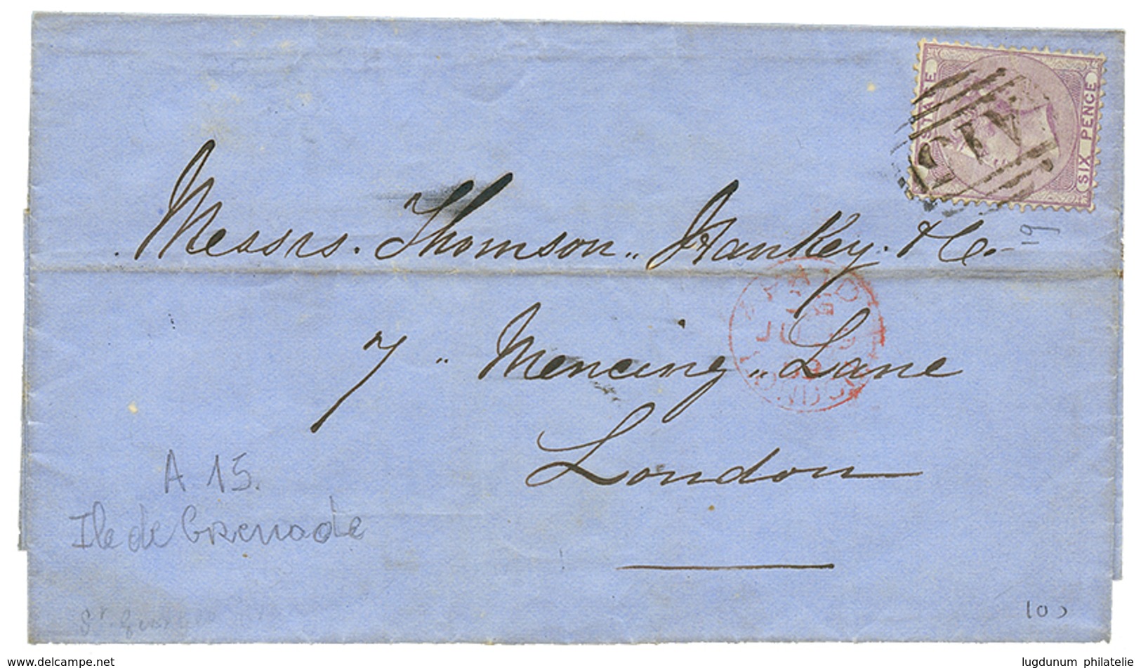 775 1859 6d(pl.19) Canc. A15 On Entire Letter To LONDON. Verso, GRENADA Cds. Vf. - Sonstige & Ohne Zuordnung