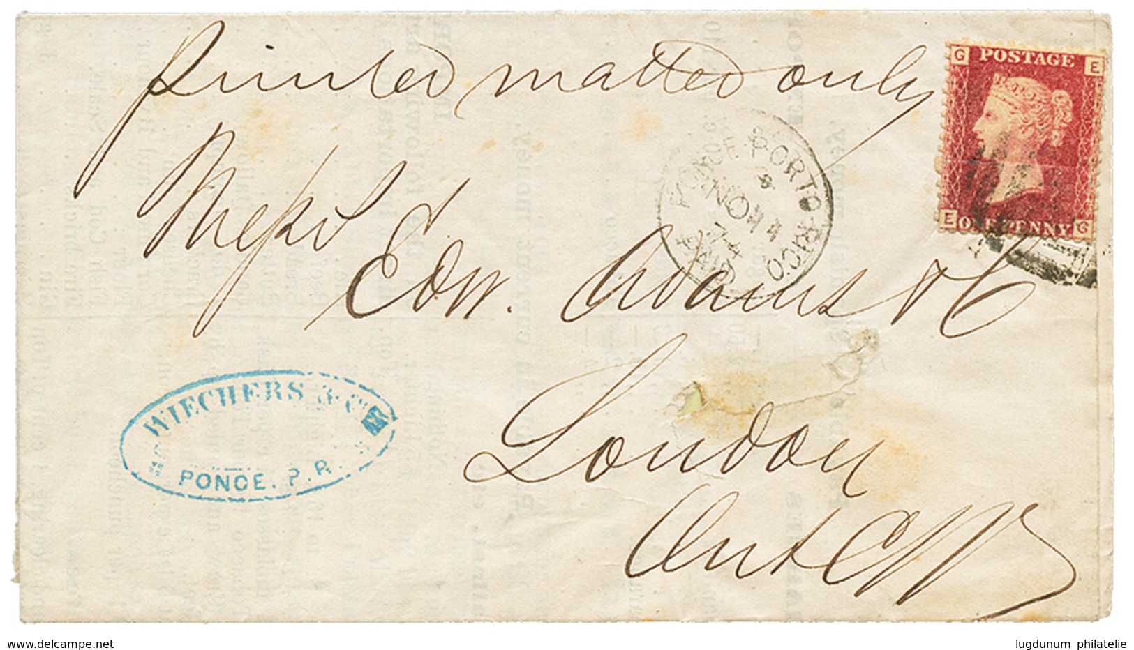 780 PORTO-RICO : 1874 1p + PONCE PORTO-RICO On Complete PRINTED MATTER To ENGLAND. Scarce. Vf. - Autres & Non Classés