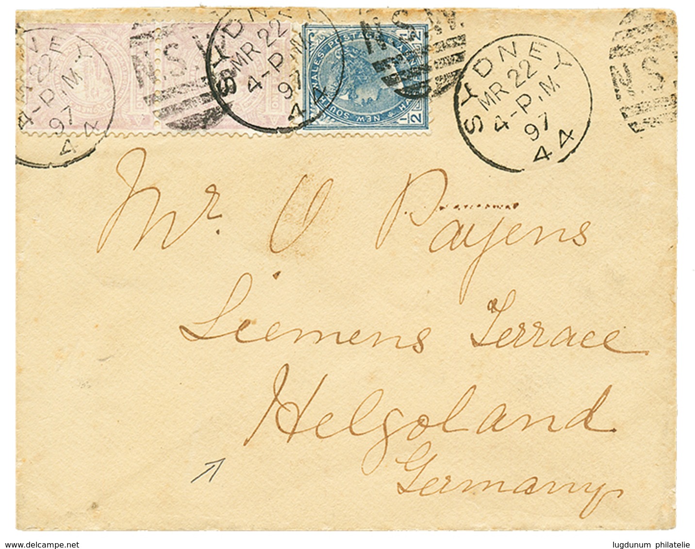 781 NEW SOUTH WALES To HELIGOLAND : 1897 NSW 1d(x2) + 1/2d Canc. SYDNEY On Envelope To HELGOLAND With Arrival Cds On Rev - Autres & Non Classés