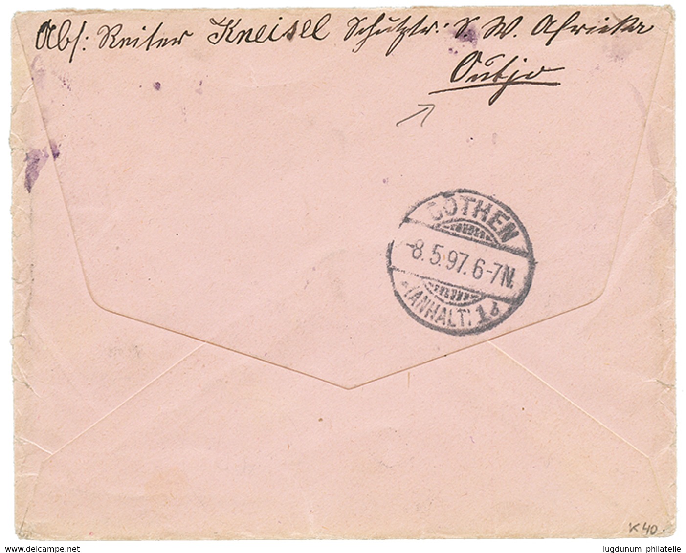 809 "OUTJO Precursor" : 1897 VORLAUFER 20pf(x2) Canc. OMARURU On Envelope From OUTJO To GERMANY. The Post Office Of OUTJ - Autres & Non Classés