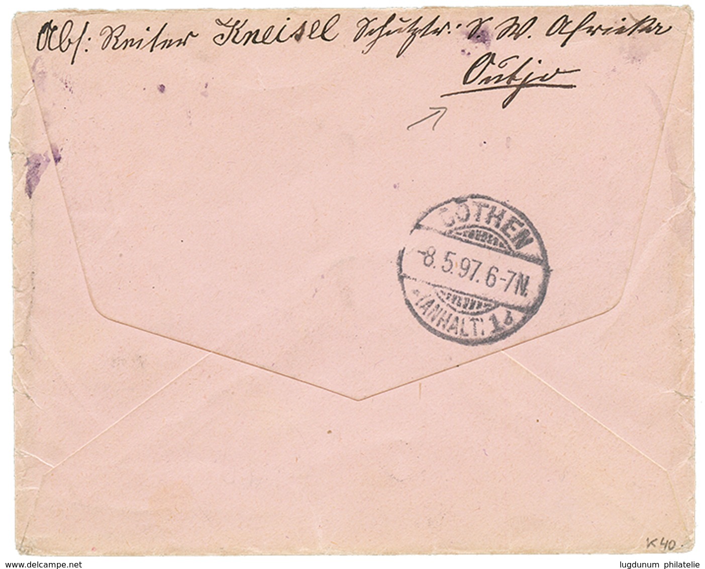 809 "OUTJO Precursor" : 1897 VORLAUFER 20pf(x2) Canc. OMARURU On Envelope From OUTJO To GERMANY. The Post Office Of OUTJ - Sonstige & Ohne Zuordnung