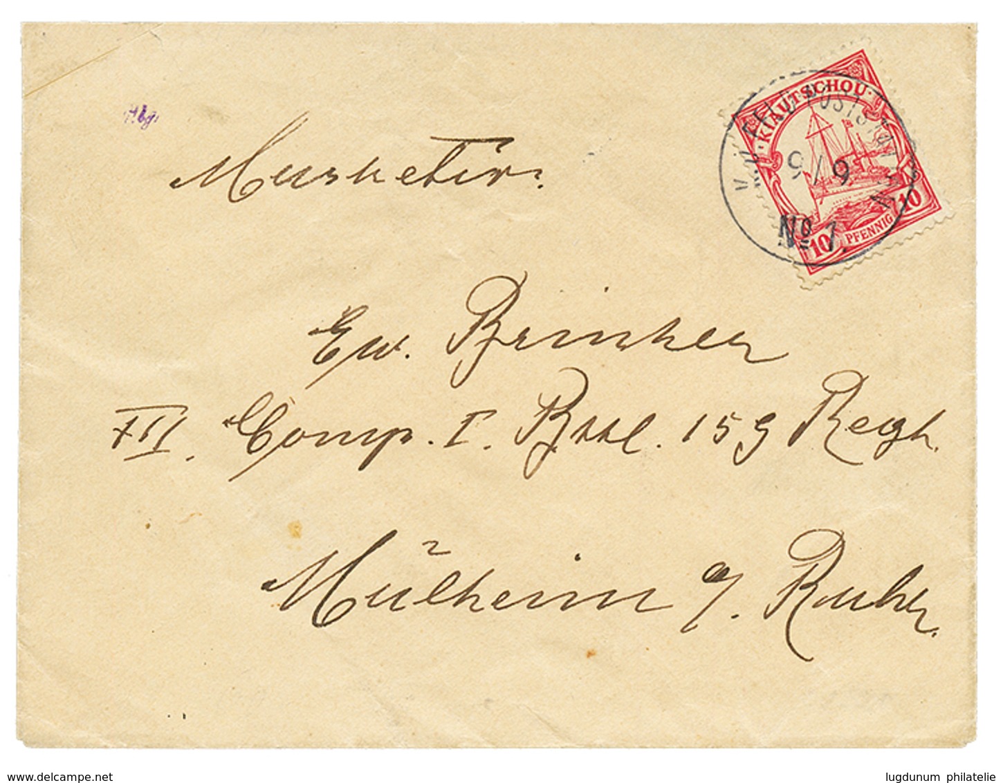 828 1901 KIAUTSCHOU 10pf Canc. KD.FELDPOSTSTATION N°1 On Envelope To GERMANY. Verso, SHANGHAI. Vvf. - Autres & Non Classés