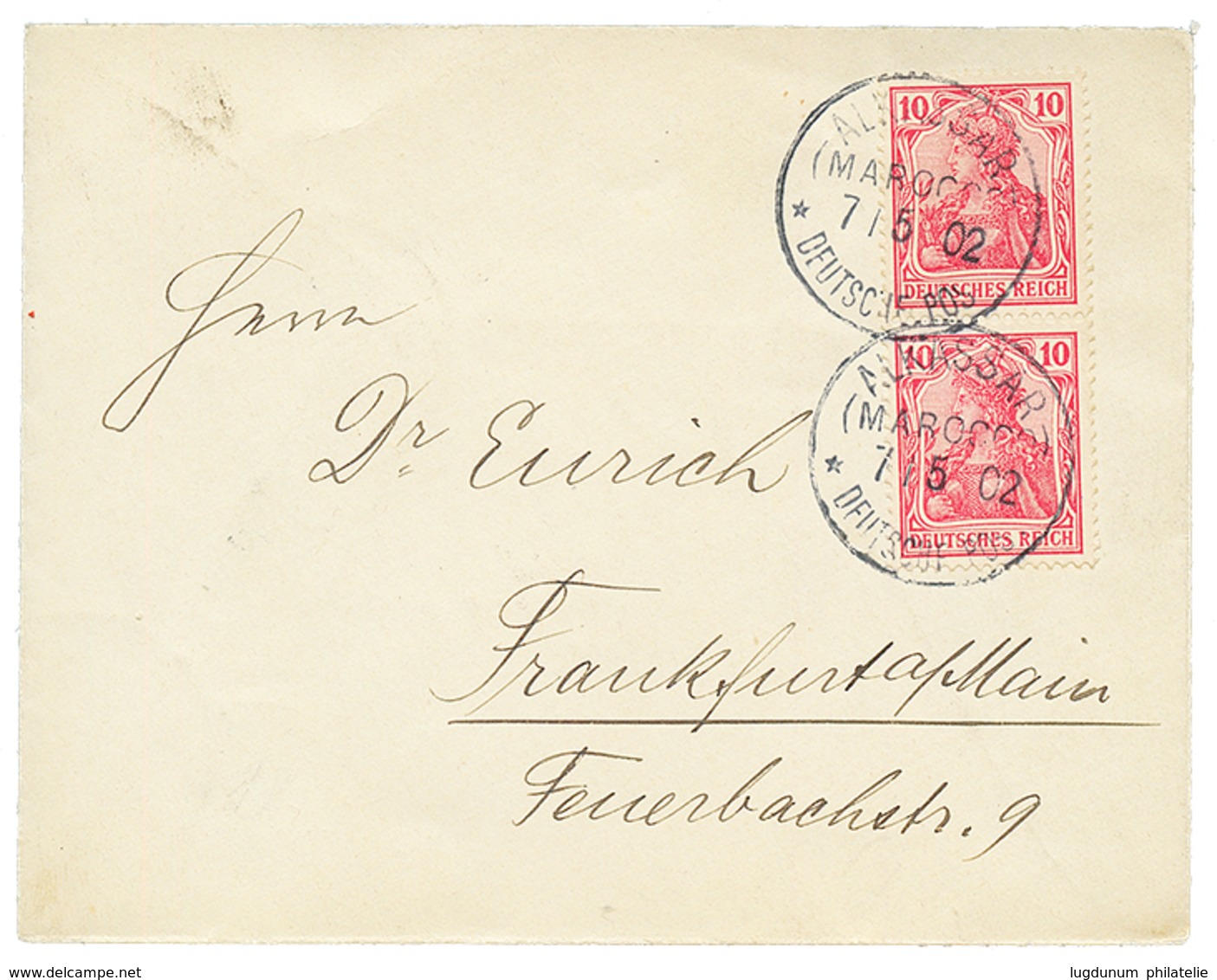 832 "ALKASSAR - MITLAUFER" : 1902 GERMANY 10pf(x2) Canc. ALKASSAR On Envelope To GERMANY. Signed STEUER. SCARCE. Vvf. - Sonstige & Ohne Zuordnung