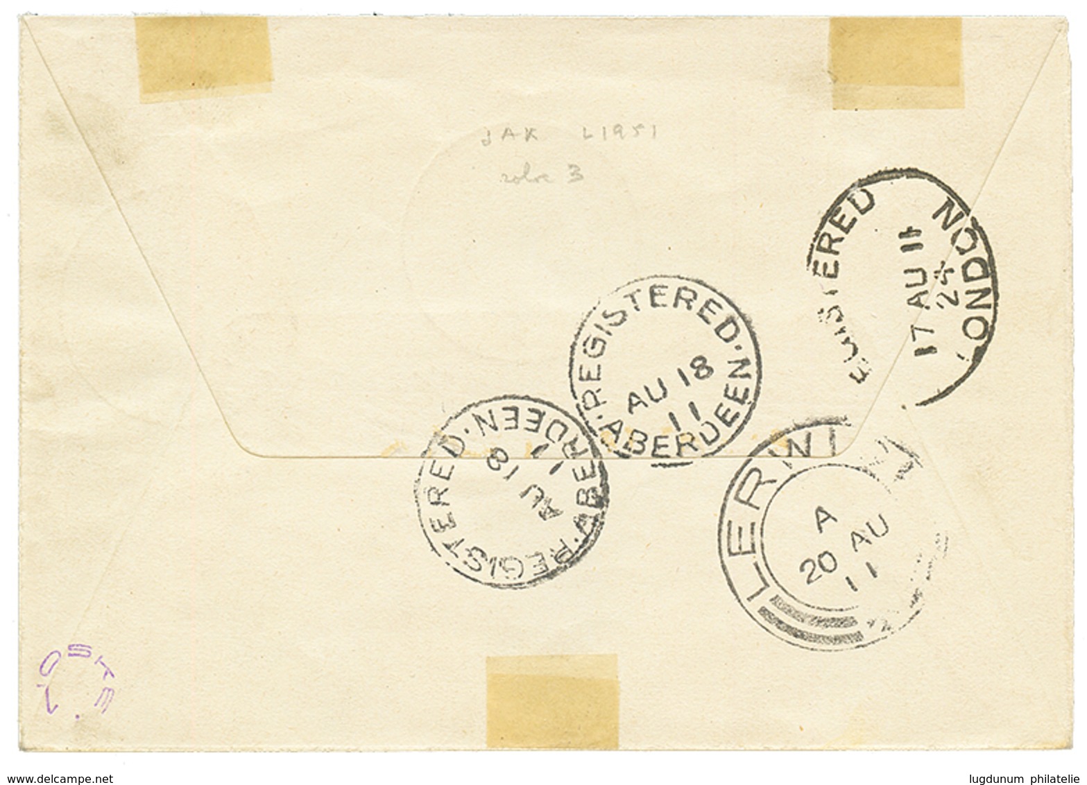 841 1911 1P25c Canc. TANGER(Marakko) ** (rare Type Arge N°10) On REGISTERED Envelope To LERWICK SHETLANDS ISLANDS. Super - Sonstige & Ohne Zuordnung