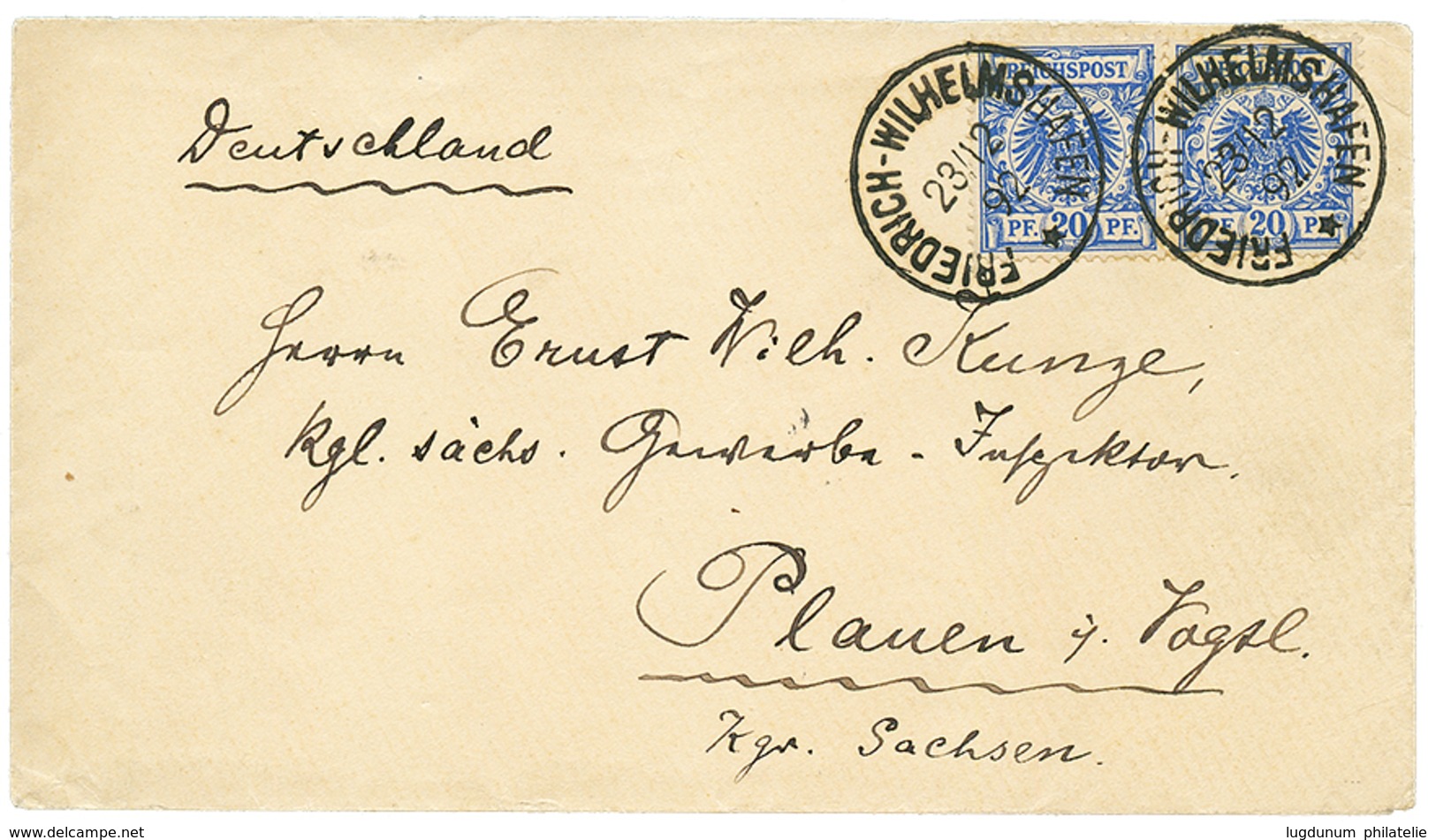 845 NEW GUINEA : 1892 VORLAUFER Pair 20pf(v48b) Canc. FRIEDRICH-WILHELMSHAFEN On Envelope To GERMANY. Signed PAULIGK + J - Sonstige & Ohne Zuordnung