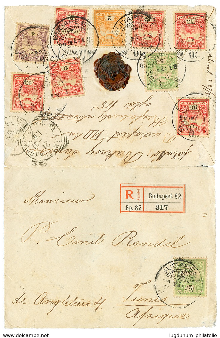 867 HUNGARY To TUNISIA : 1901 3f+ 4f+ 10f(x6) + 5f Canc. BUDAPEST On REGISTERED Cover To TUNIS. Vf. - Autres & Non Classés