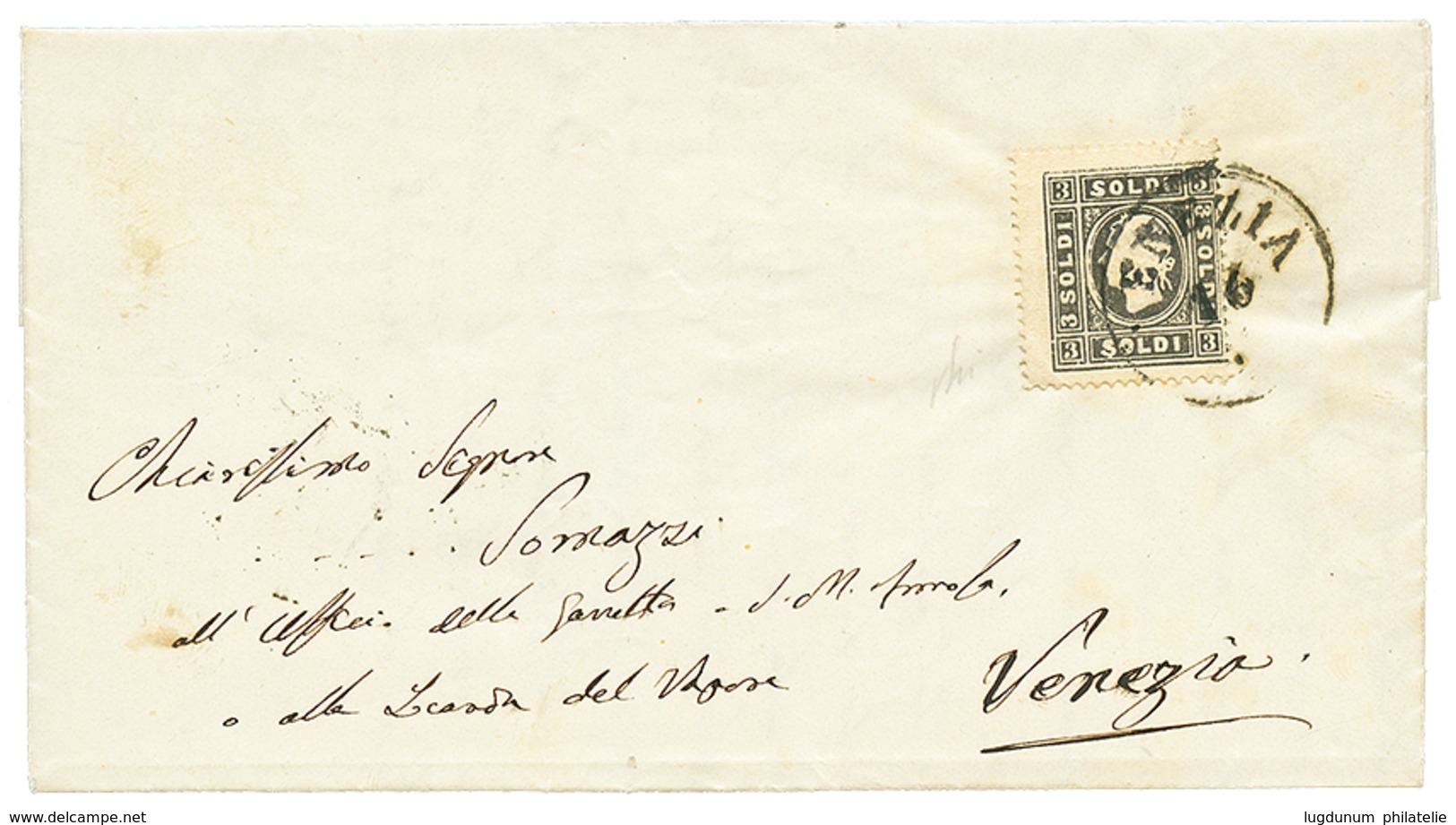 870 LOMBARDO-VENETIA : 1859 3 SOLDI (n°29) Canc. VENEZIA On Local Entire Letter. Signed AVI. Vvf. - Non Classés
