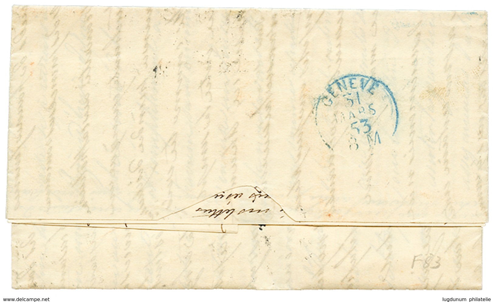 872 PAPAL STATES : 1853 5B Canc. ROMA+ T.S.2 + VIADI SARZANA On Entire Letter To GENEVE SWITZERLAND. Vvf. - Non Classés