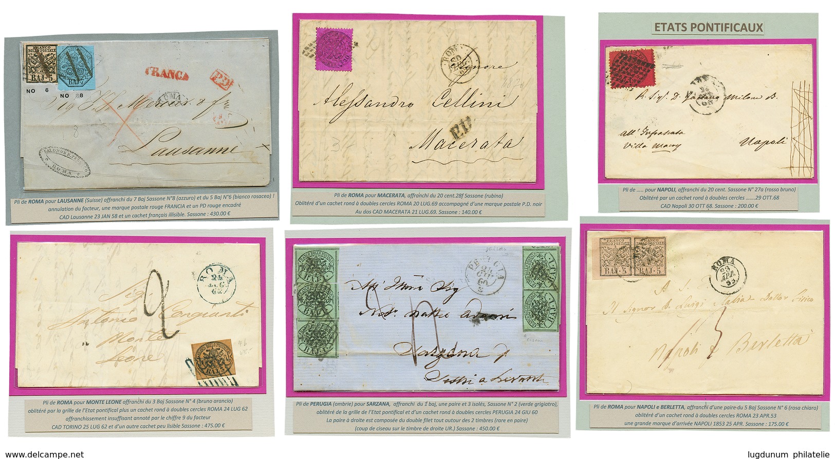 877 PAPAL STATES : Lot 6 Covers 1853-68. F/Vf. - Ohne Zuordnung