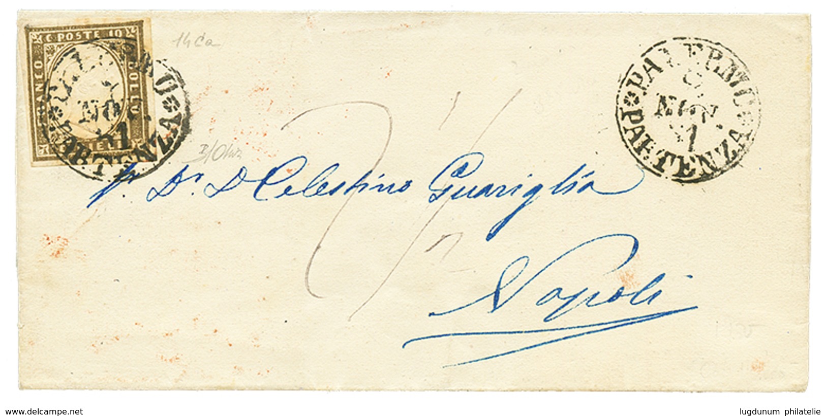 887 SICILY 1861 SARDINIA 10c(n°14Ca) Canc. PALERMO On Cover To NAPOLI. Vvf. - Ohne Zuordnung