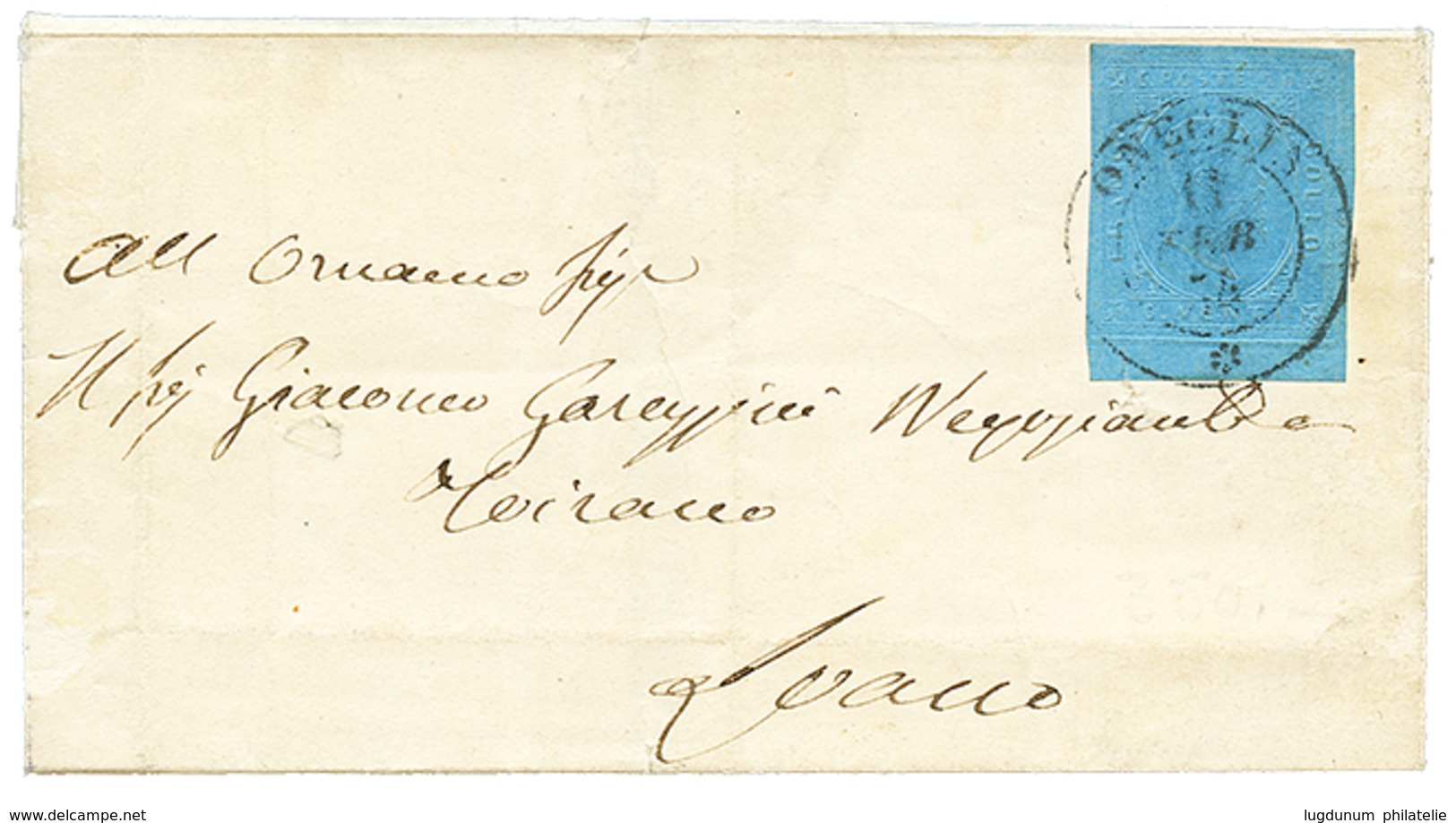 890 1854 SARDINIA 20c With Large Margins Canc. ONEGLYA On Cover To LOANO. Superbe. - Ohne Zuordnung