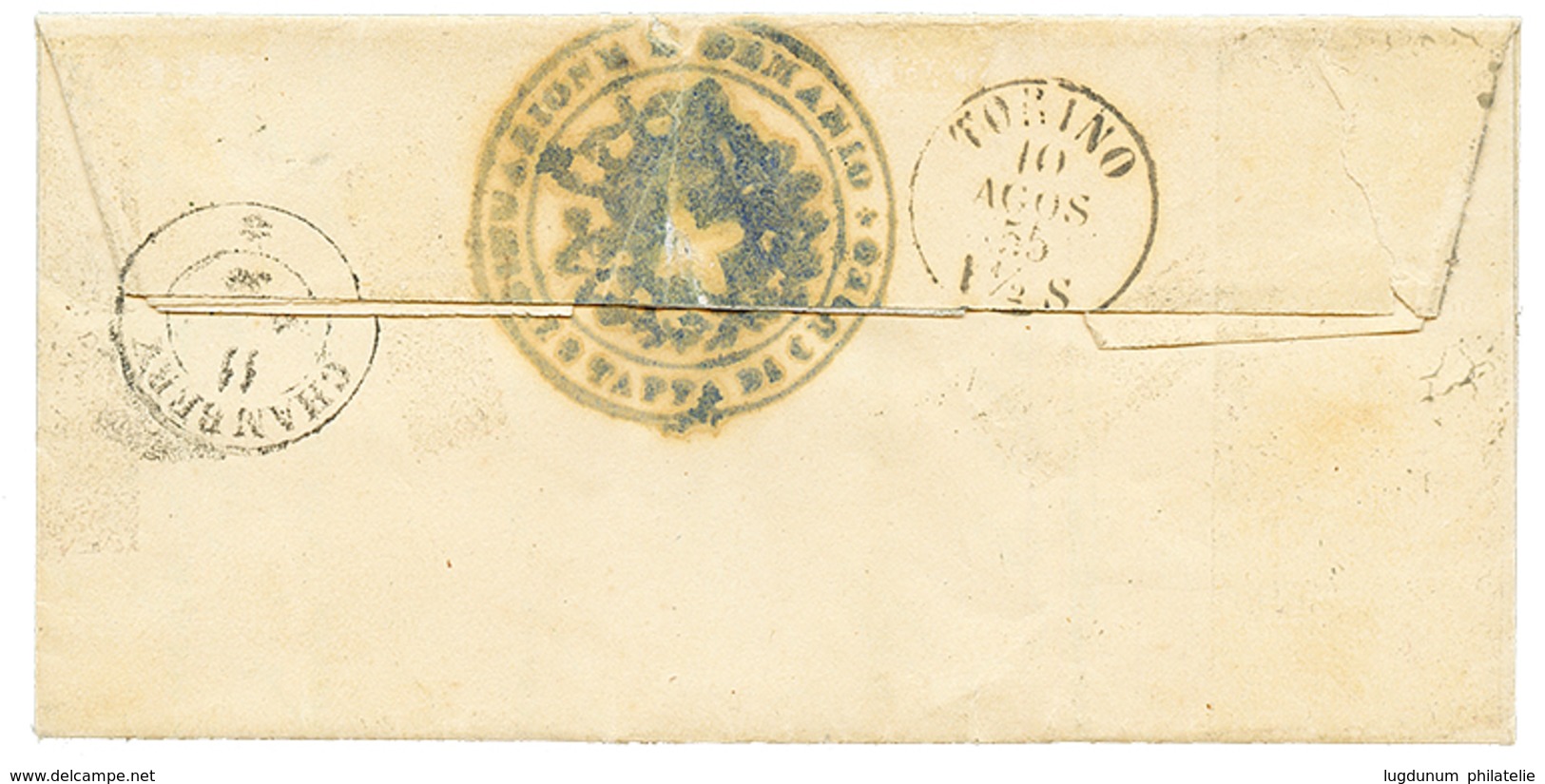 892 "CUNEO" : 1855 SARDINIA 20c(n°15) Canc. CUNEO 10 Ago 55 On Cover To CHAMBERY. RARE(Sass. = 6250€). Vf. - Ohne Zuordnung