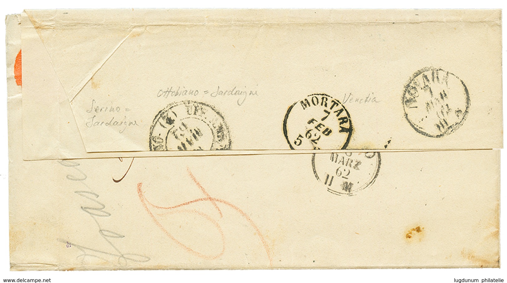 907 1862 20c (n°15E) Canc. OTTOBIANO On Cover To SERINO. RARE. Vvf. - Unclassified