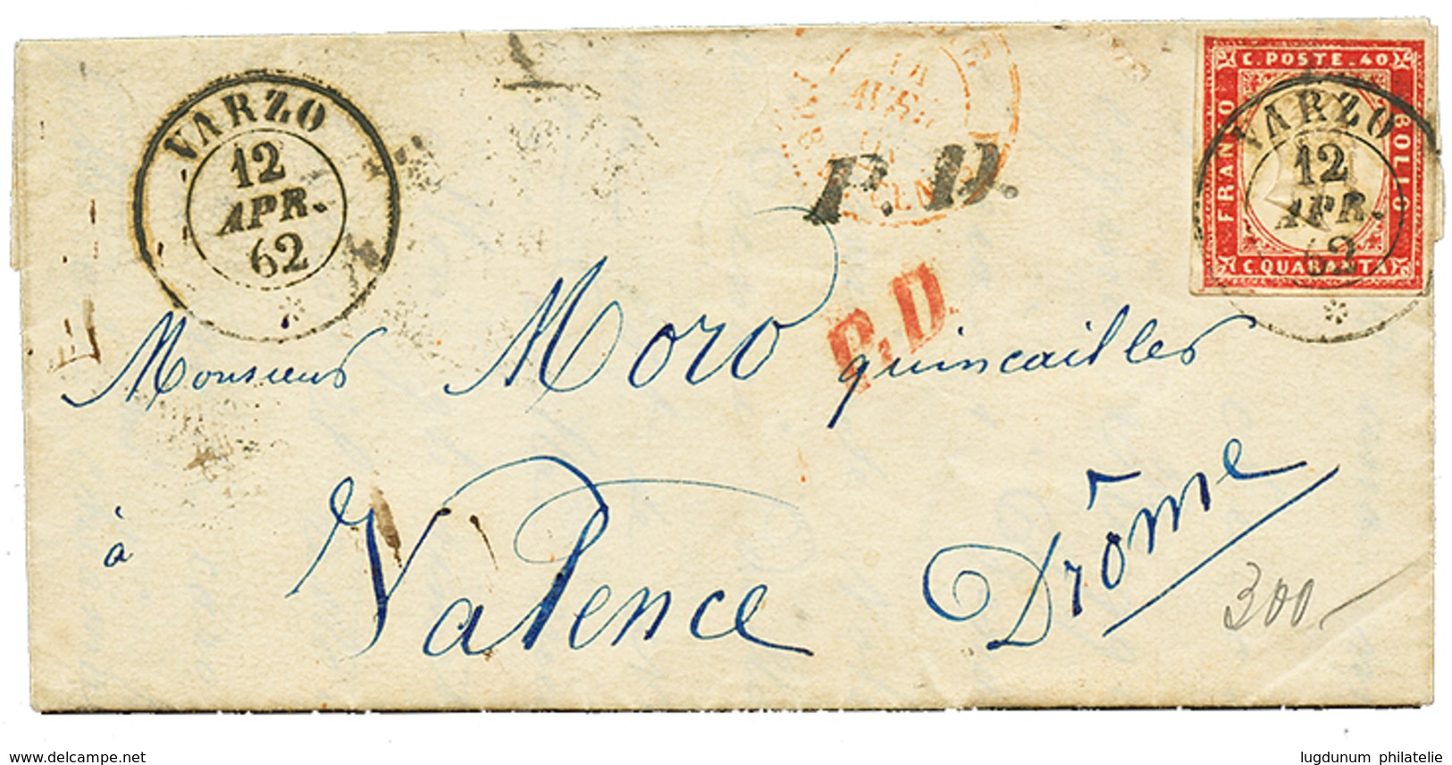 914 1862 40c(n°16E) Wit Nice Margins Canc. VARZO On Entire Letter To FRANCE. Superb. - Ohne Zuordnung