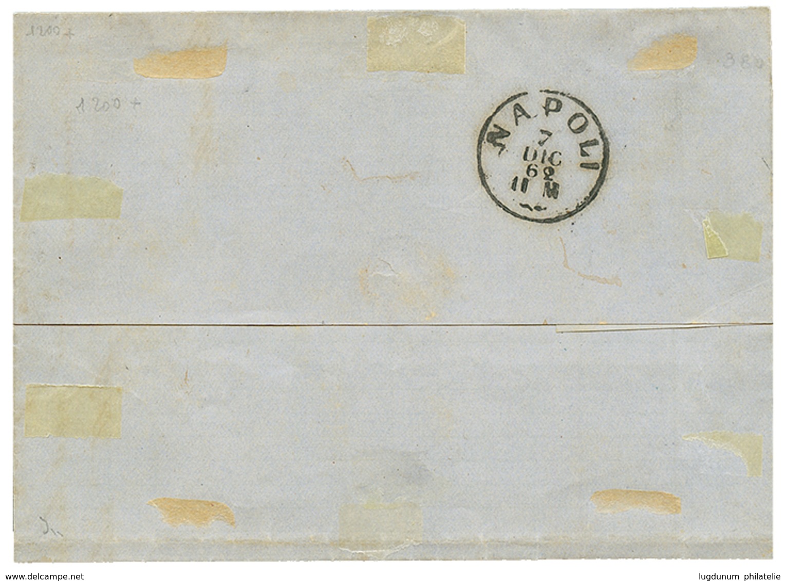 915 1862 1c Strip Of 5 With Nice Margins + 5c(n°13) Just Touched At Base Canc. BISCEGLIE On Cover To NAPOLI. Signed COLL - Non Classés