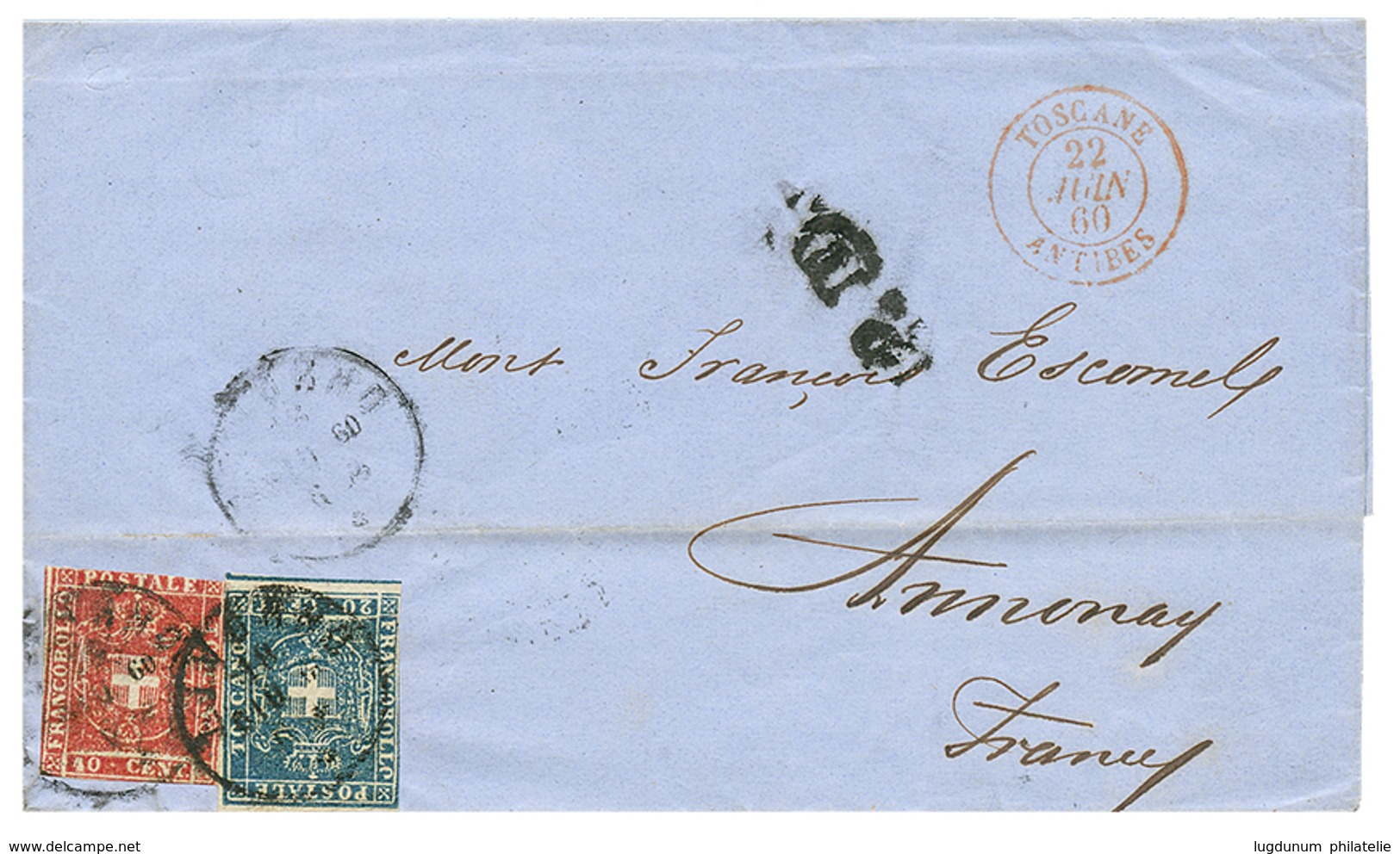 917 TOSCANY : 1860 20c + 40c Faults On Entire Letter From LIVORNO To FRANCE. Vf. - Ohne Zuordnung