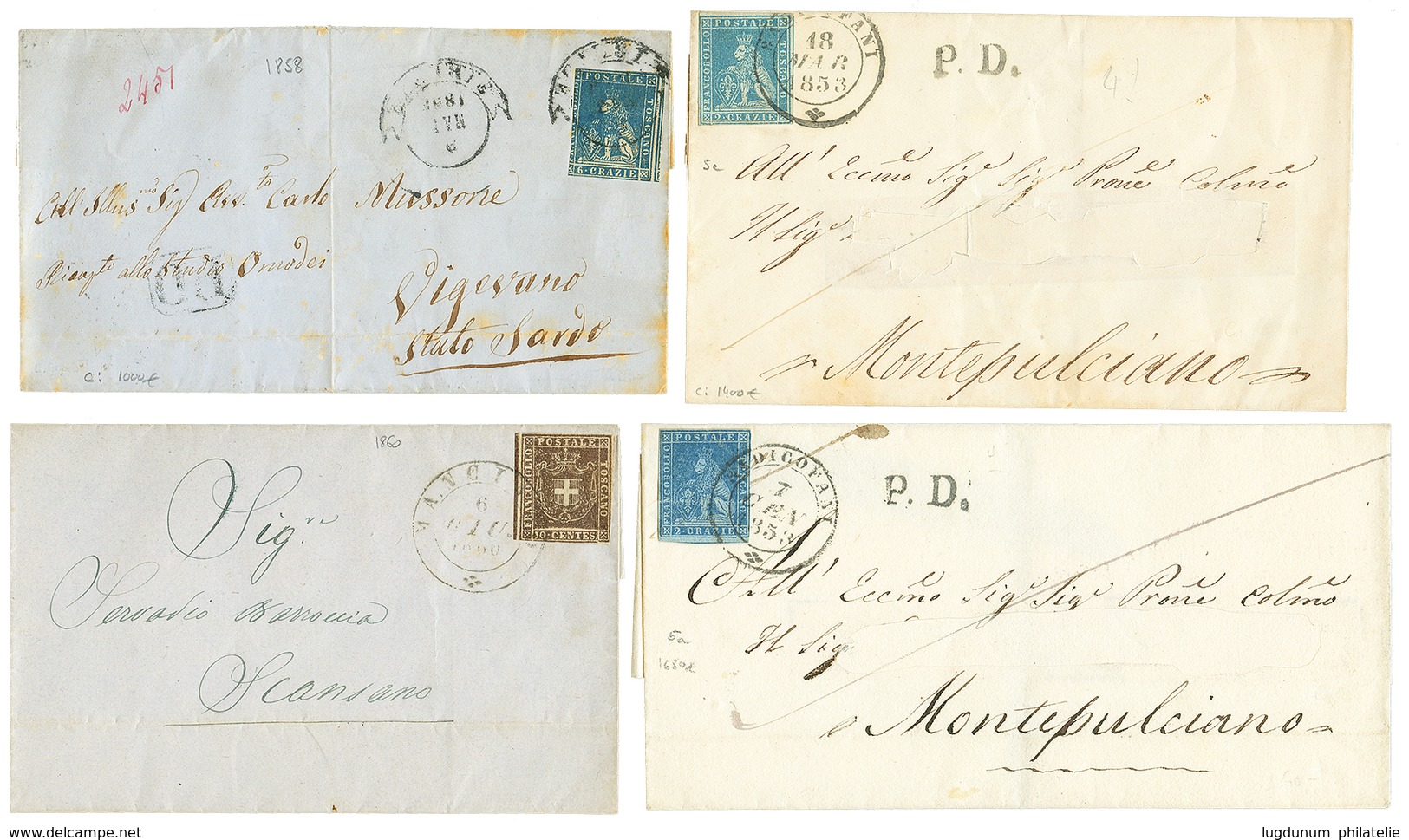 920 TOSCANY : 1853/60 Lot 4 Covers. High Catalogue Value. F/Vf. - Ohne Zuordnung
