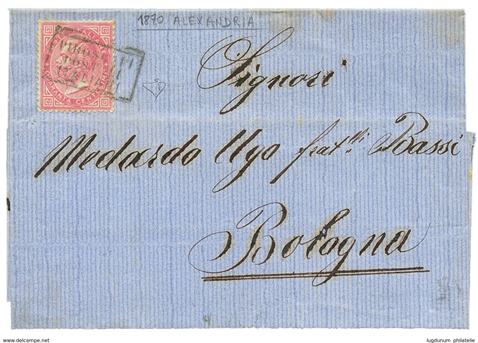 928 EGYPT - ITALIAN PO. : 1870 ITALY 40c Canc. PIROSCAFI POSTALI ITALIANI On Entire Letter From ALEXANDRIE To ITALY. RAR - Ohne Zuordnung