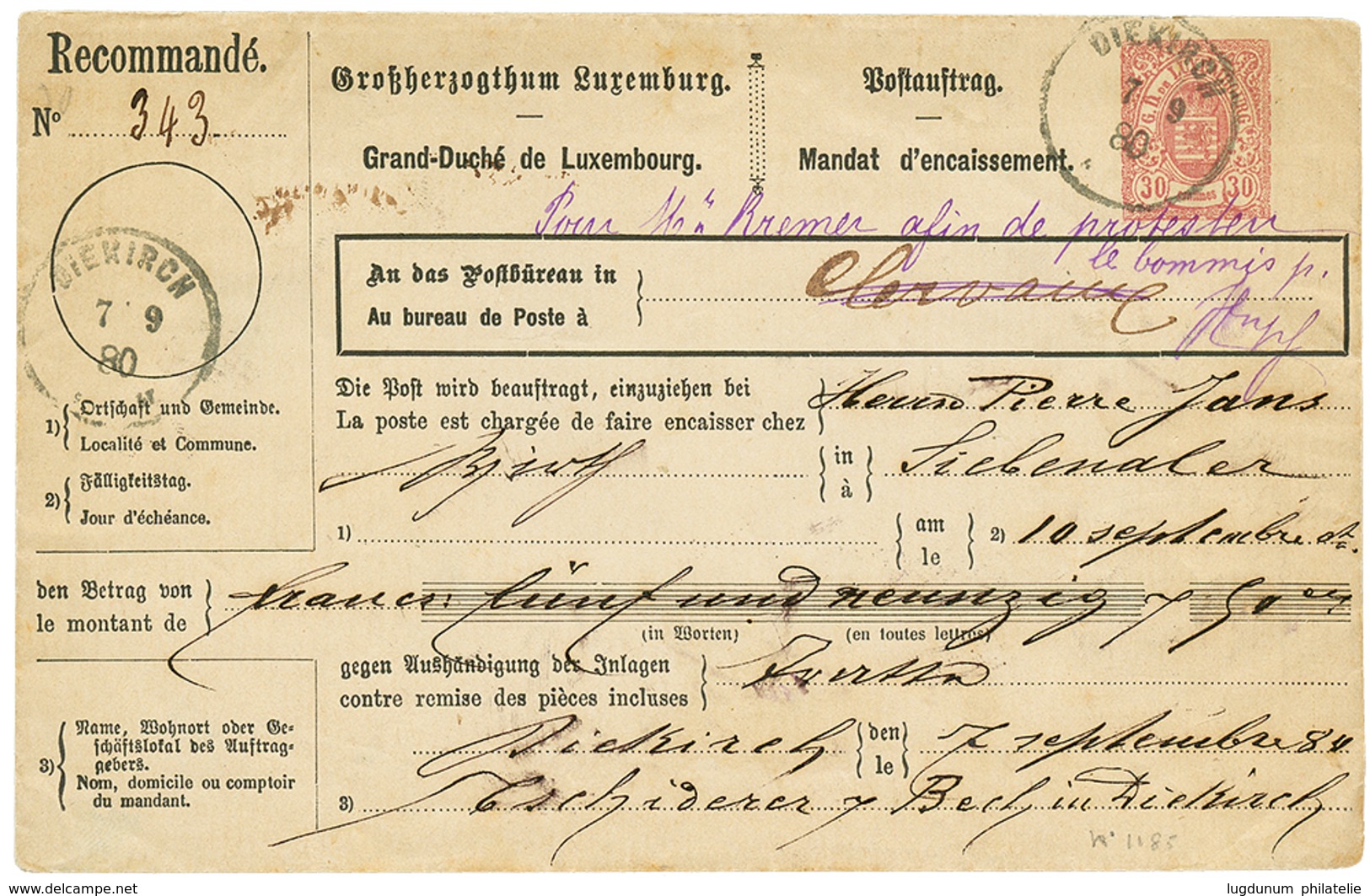 936 LUXEMBURG : P./Stat 30c "ARMOIRIE" Canc. DIEKIRCH On CORRESPONDENZ KARTE. Vf. - Autres & Non Classés