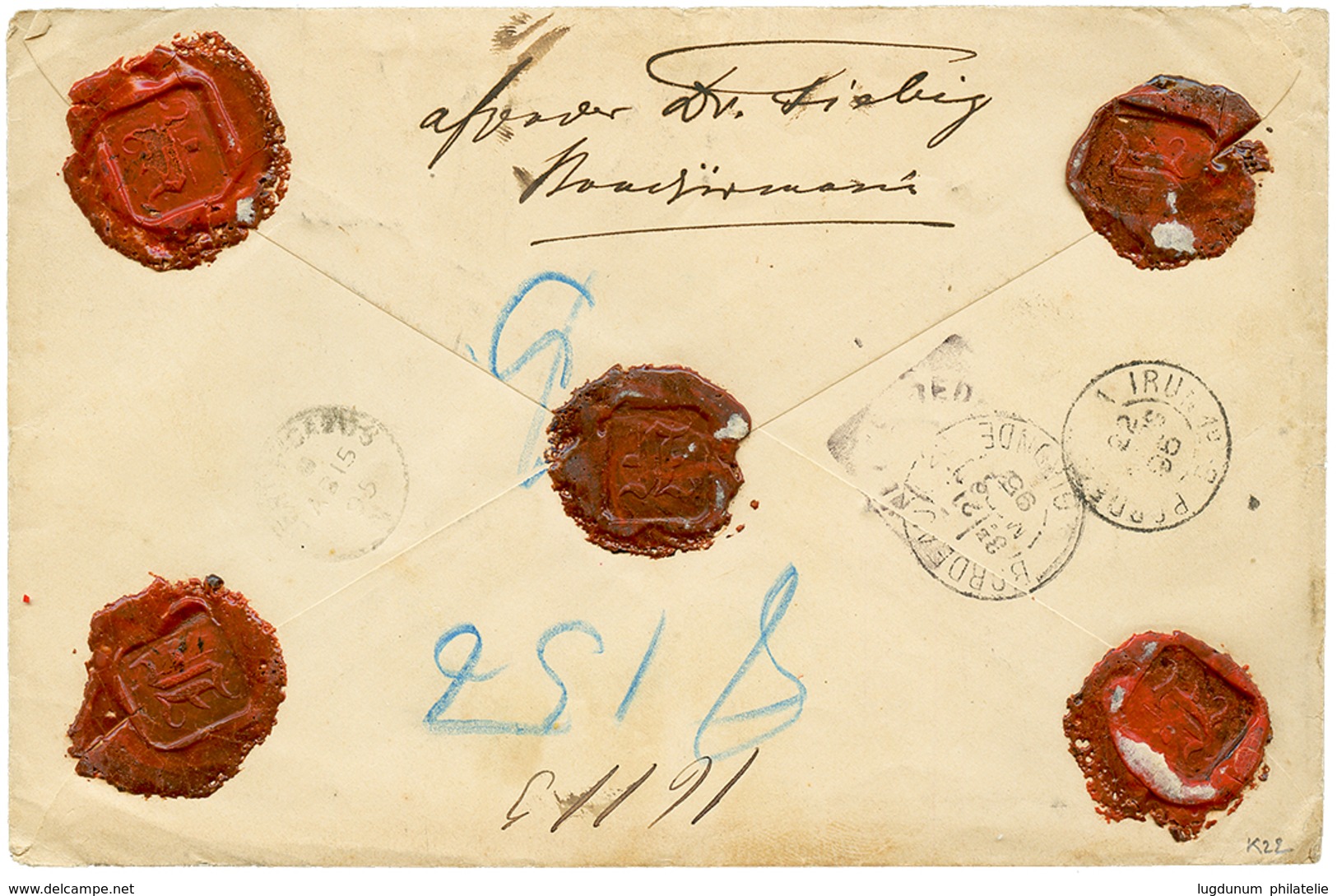 942 "NETHERLAND INDIES To ARGENTINA" : 1895 10c(x2) + 3c(x5) Canc. BANDJERMASIN + LIGN(E N) PAQ FR N°8 On REGISTERED Env - Other & Unclassified