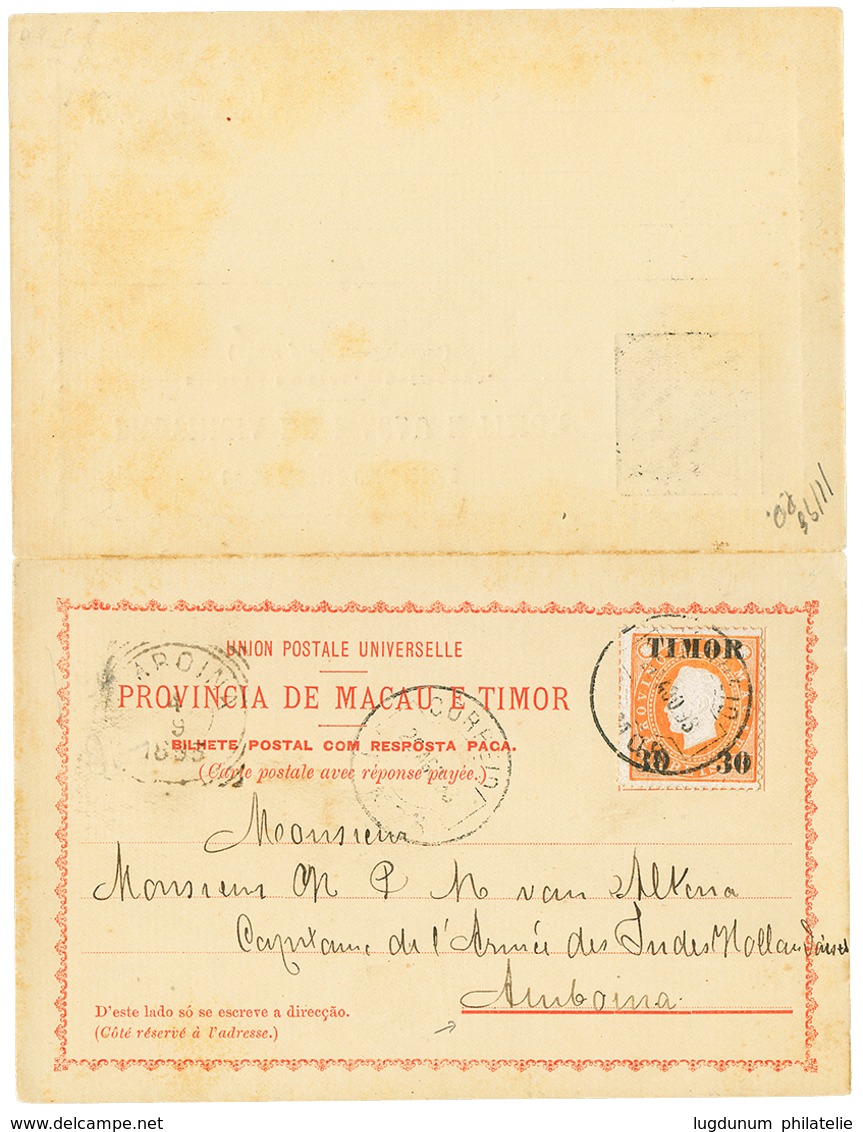 951 TIMOR : 1893 30 On 300R Canc. TIMOR On U.P.U CARD (+ Reply Unused) To AMBOINA. Vf. - Sonstige & Ohne Zuordnung