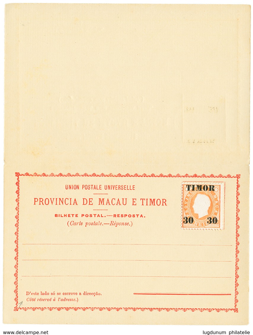 951 TIMOR : 1893 30 On 300R Canc. TIMOR On U.P.U CARD (+ Reply Unused) To AMBOINA. Vf. - Autres & Non Classés