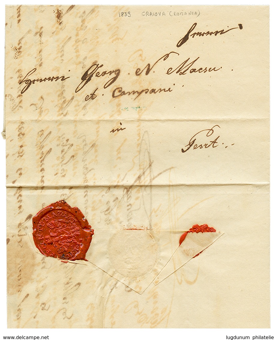 952 "CRAIOVA" : 1839 Disenfected Wax Seal CONTUMAZ AMT On Reverse Of Entire Letter From CRAIOVA To PEST. Vvf. - Autres & Non Classés
