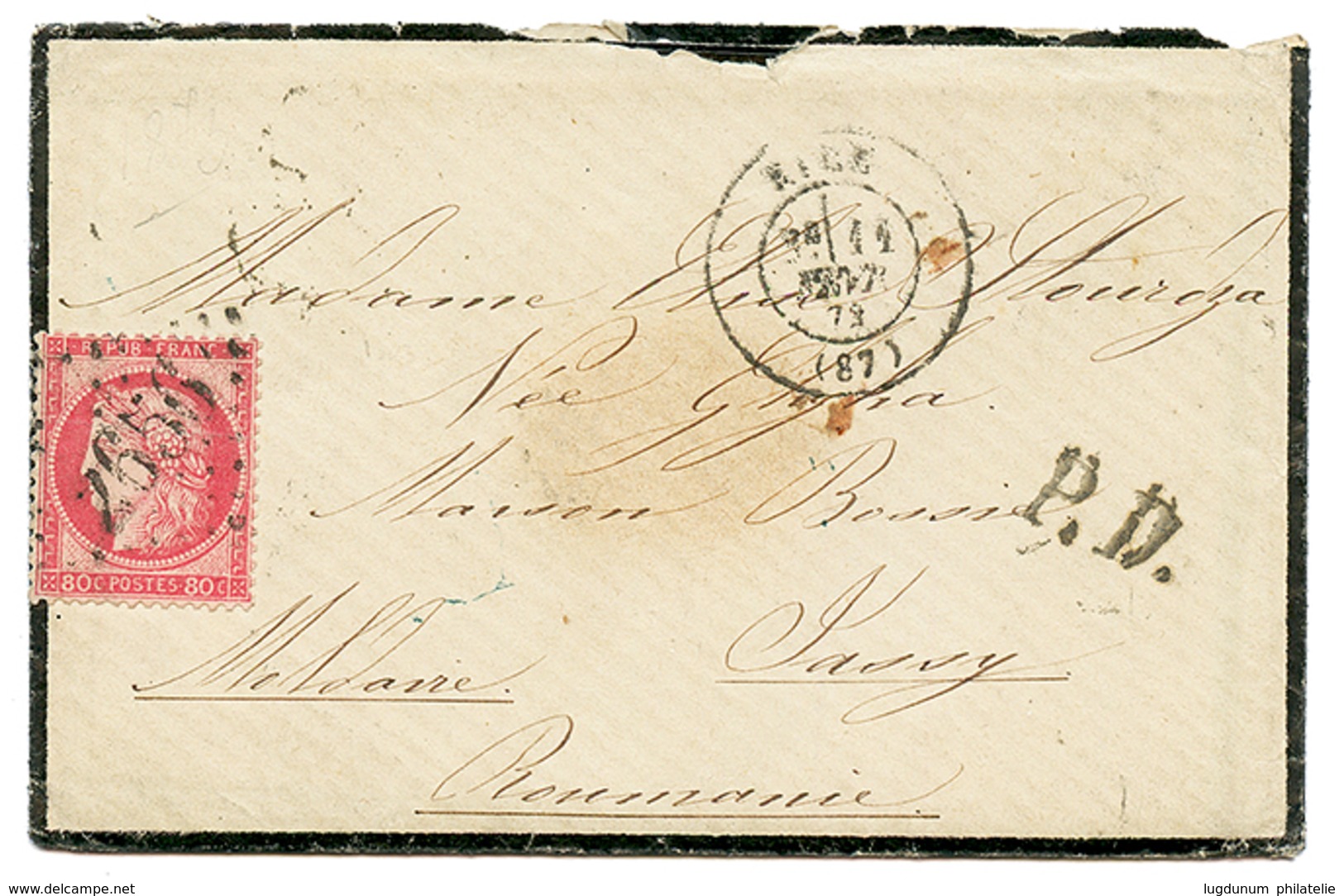 954 INCOMING Mail To JASSY : 1873 FRANCE 80c On Envelope With Full Text From NICE To JASSY MOLDAVIE, ROMANIA. Rare Incom - Sonstige & Ohne Zuordnung