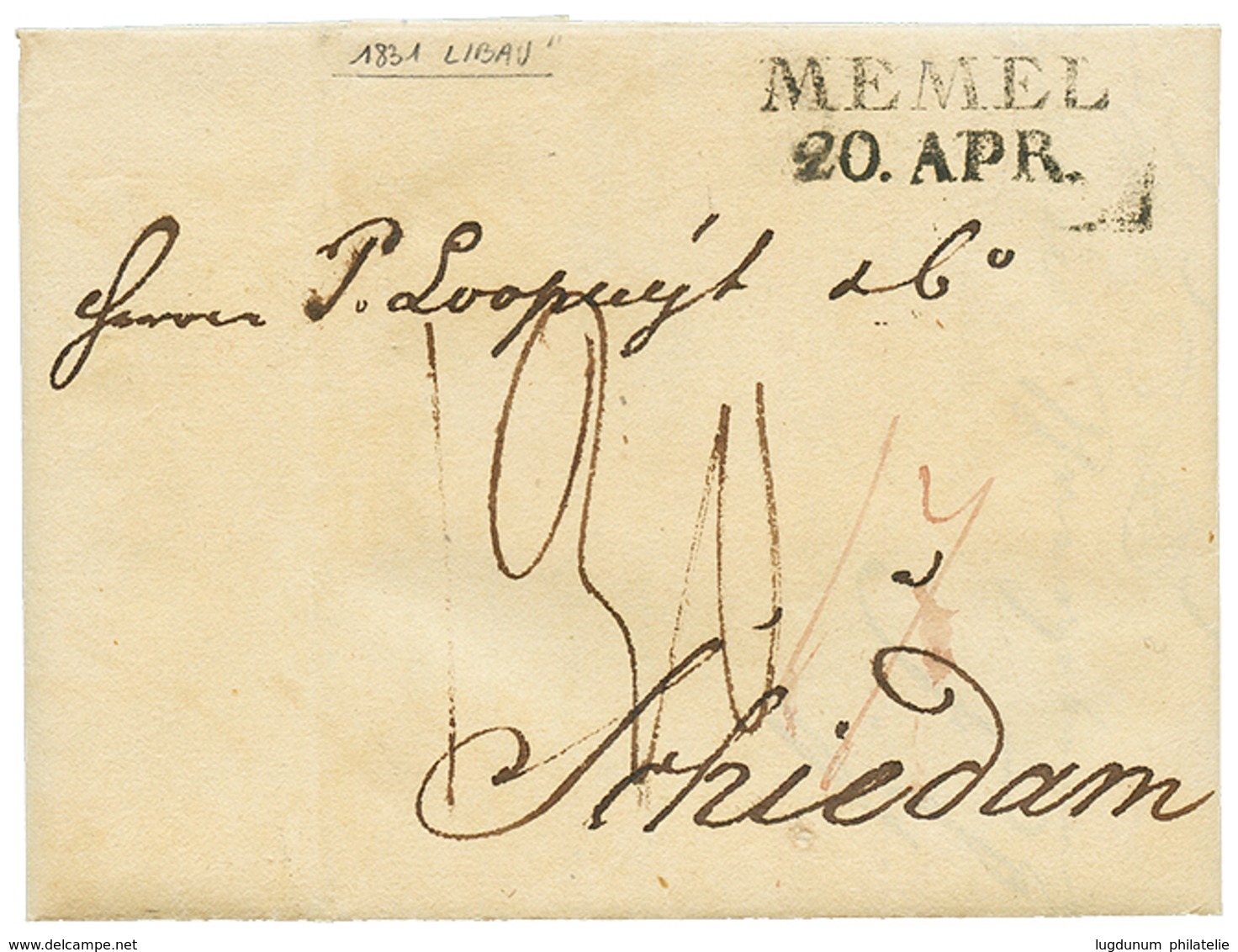 957 1831 MEMEL /20.APR + 130 Tax Marking On Entire Letter From LIBAU To NETHERLANDS. Superb. - Autres & Non Classés