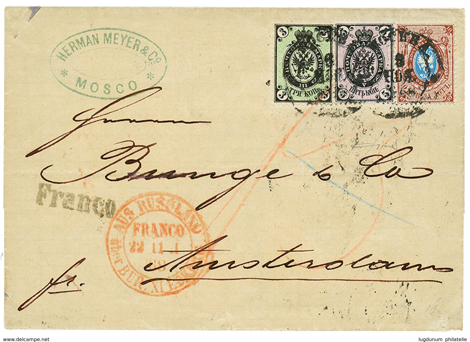 960 1868 3k + 5k+ 10k Canc. MOSCOU On Cover To AMSTERDAM (NETHERLANDS). Vf. - Other & Unclassified