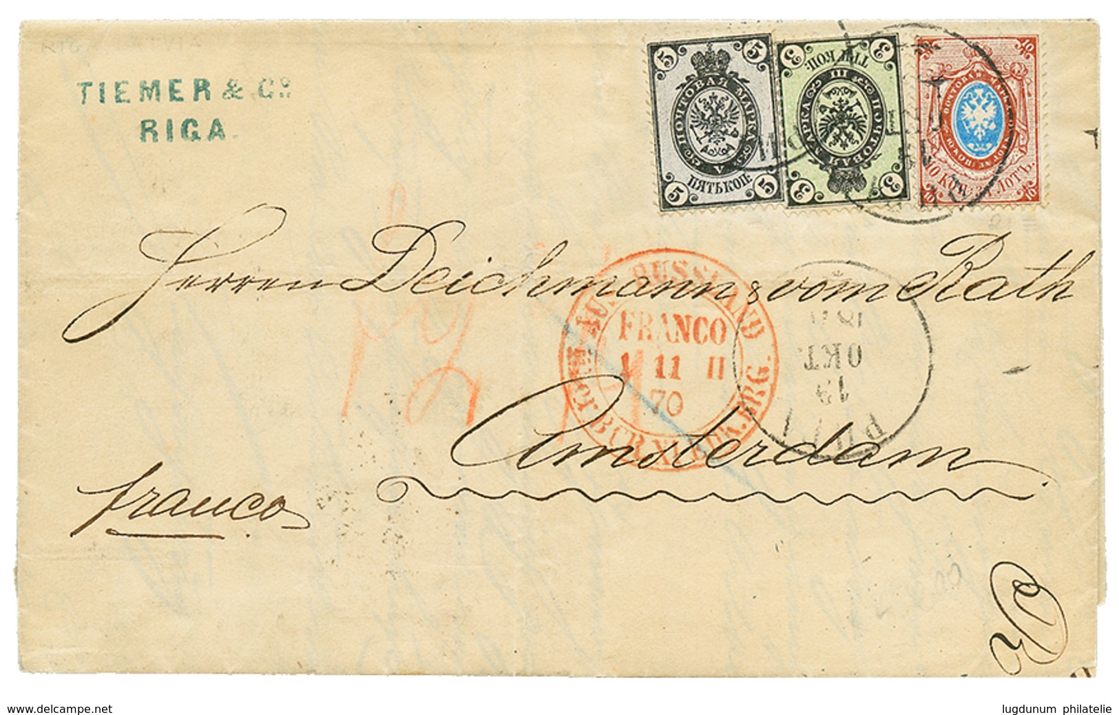 967 1870 3k+ 5k+ 10k Canc. RIGA On Entire Letter From RIGA To AMSTERDAM (NETHERLANDS). Vf. - Other & Unclassified