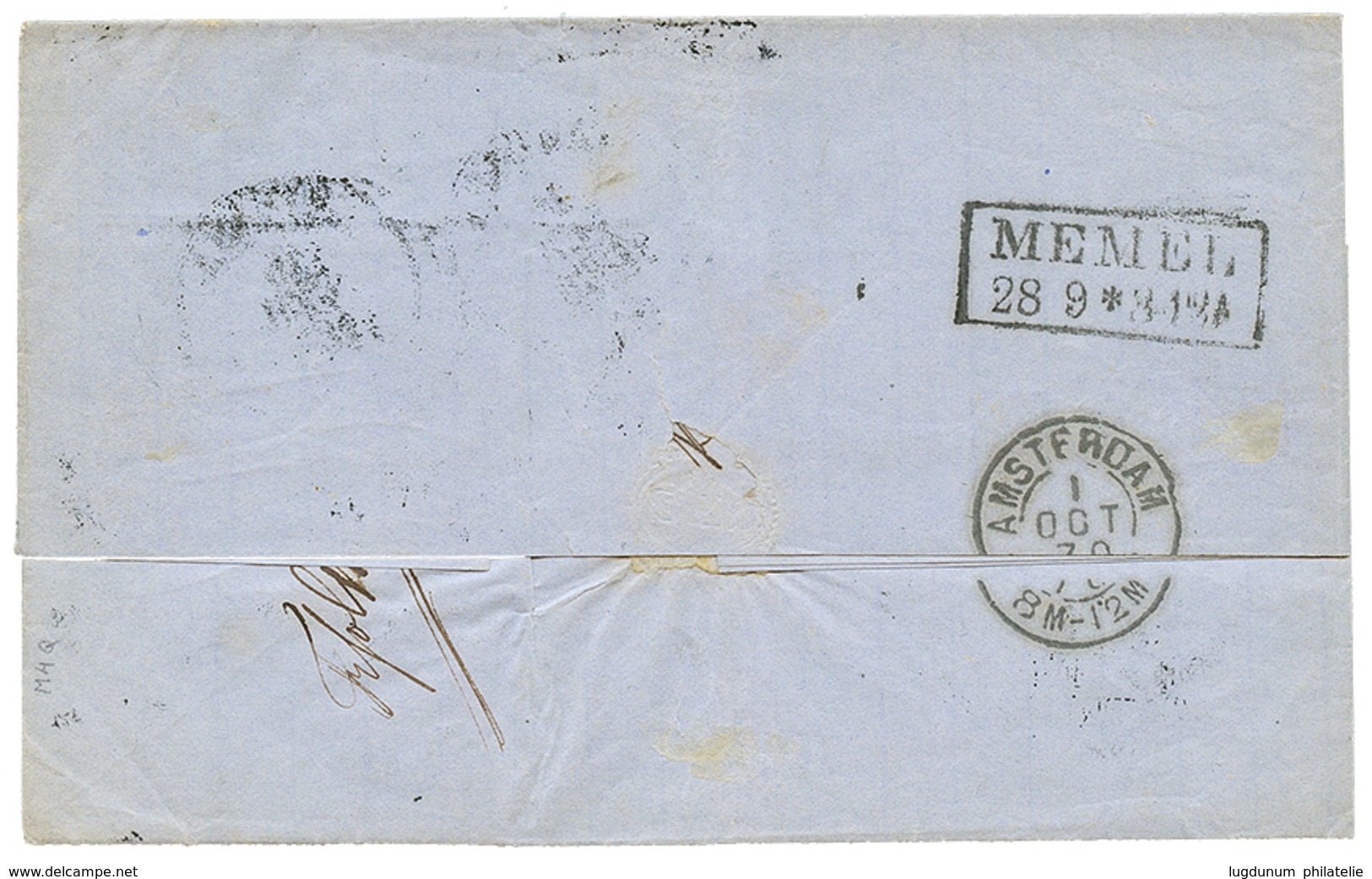 968 "3k Background V" : 1870 3k(background V) + 5k + 10k Canc. LIBAU On Entire Letter To NETHERLANDS. Verso, Boxed MEMEL - Autres & Non Classés