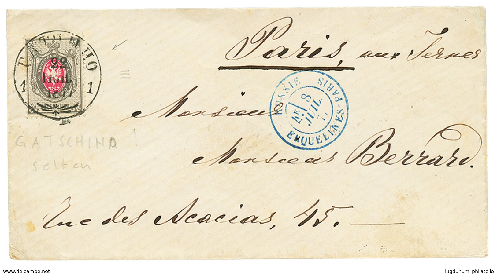 977 1877 8k Canc. GATSCHINA On Enveloppe To FRANCE. Rare. Vvf. - Sonstige & Ohne Zuordnung
