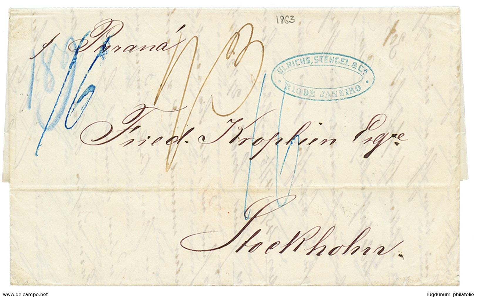 1009 1863 Entire Letter From RIO DE JANEIRO BRAZIL Via HAMBURG To STOCKHOLM. Superb. - Other & Unclassified