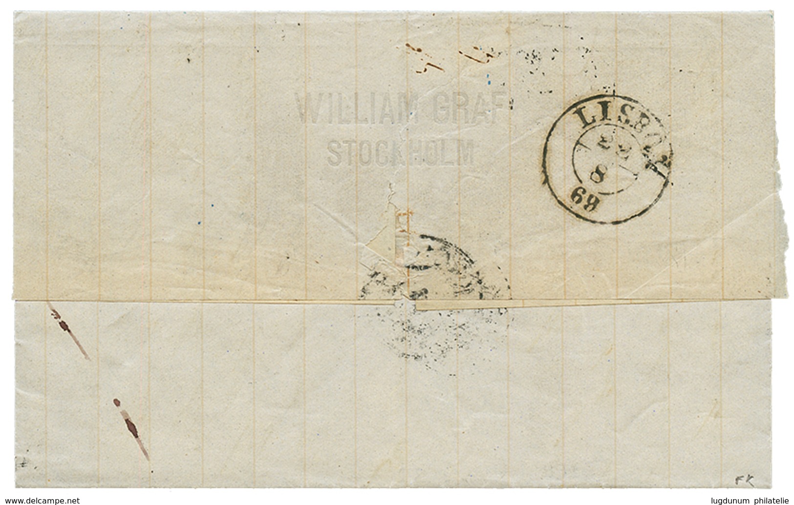 1012 SWEDEN : 1869 STOCKHOLM + Rare Exchange Marking F./45 + "230" Tax Marking On Entire Letter From STOCKHOLM To LISBON - Autres & Non Classés