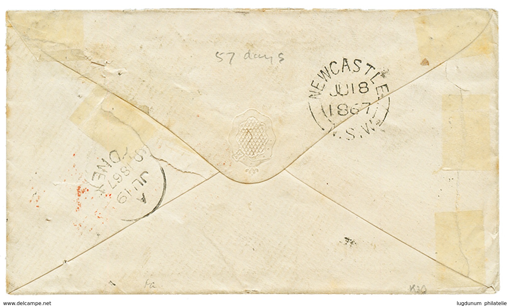 1017 1867 NSW 2d+ 6d(x3) Canc. 55 + NEWCASTLE NSW (verso) On Envelope To ENGLAND. Superb. - Other & Unclassified