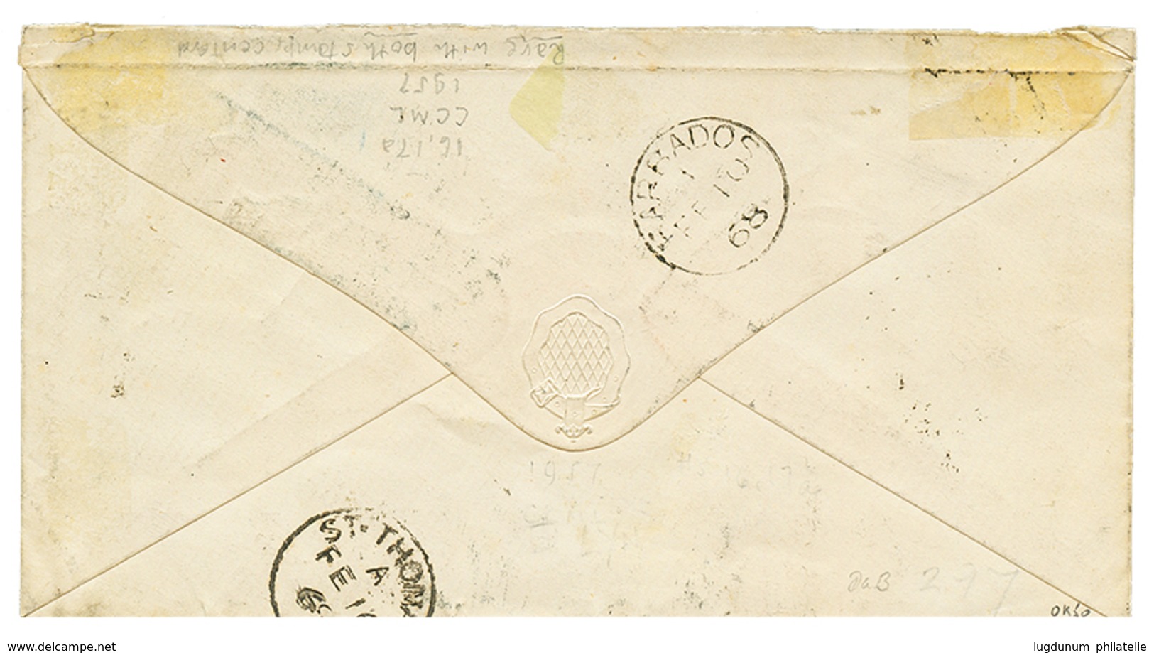 1019 1868 BARBADOS 1d + 4d Canc. 1 + BARBADOES (verso) On Envelope Via HAVANNA To USA. Scarce. Vf. - Altri & Non Classificati