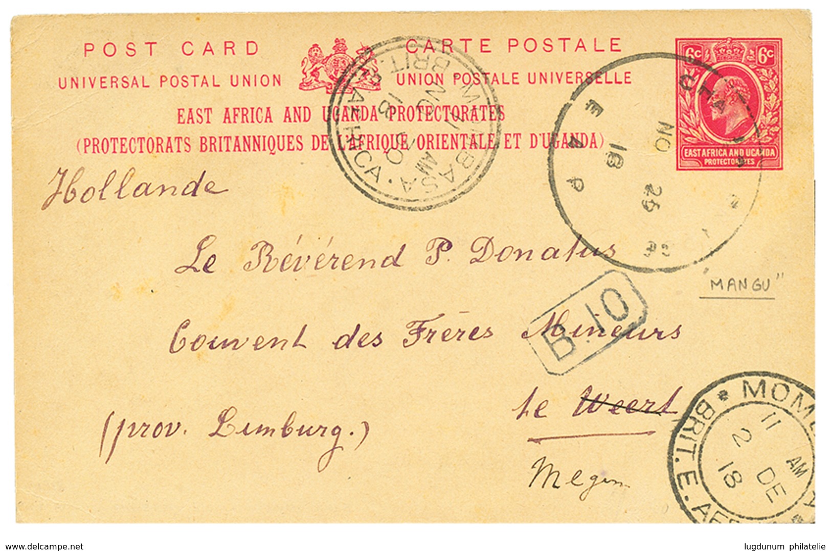1023 "MANGU" : 1918 BEA P./Stat 6c Datelined "MANGU" Canc. CHA....? To NETHERLANDS. Missionary Correspondance. Vf. - Autres & Non Classés