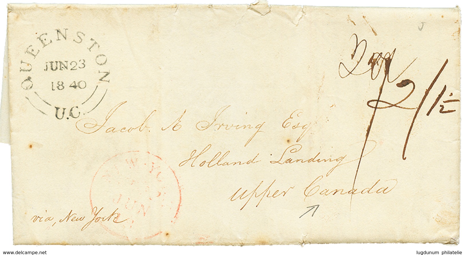 1027 1840 QUEENSTON U.C + NEW-YORK On Entire Letter "LEOGAN ST JAMES JAMAICA" To Upper CANADA. Vvf. - Altri & Non Classificati