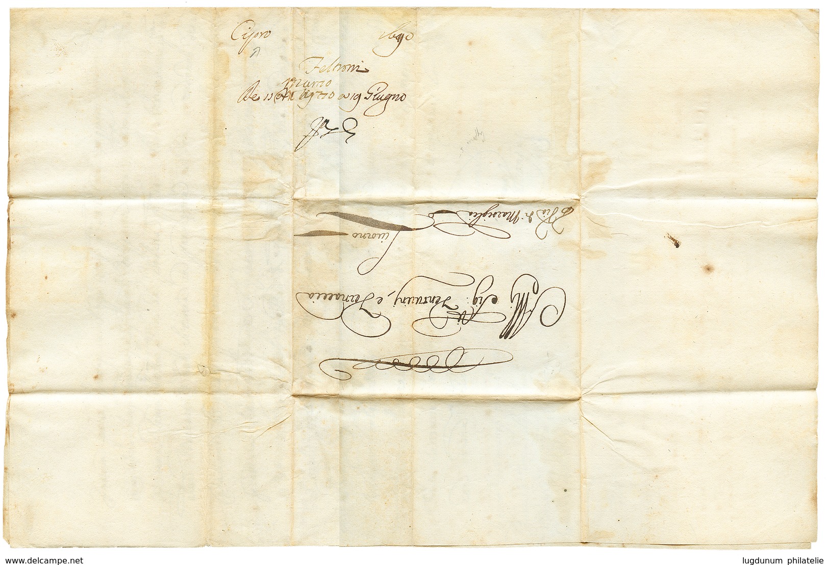 1029 1690 Entire Letter From CYPRUS + "Via Di MARSIGLIA" To LIVORNO (ITALY). Rare So Early. Vvf. - Altri & Non Classificati