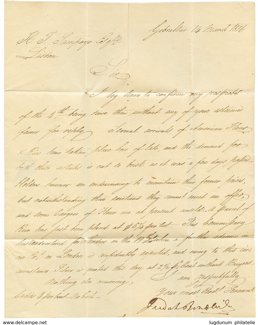 1035 1816 HESPANHA + "90" Tax + S.ROQUE ANDALUCIA BAXA On Entire Letter GIBRALTAR To PORTUGAL. Vvf. - Altri & Non Classificati