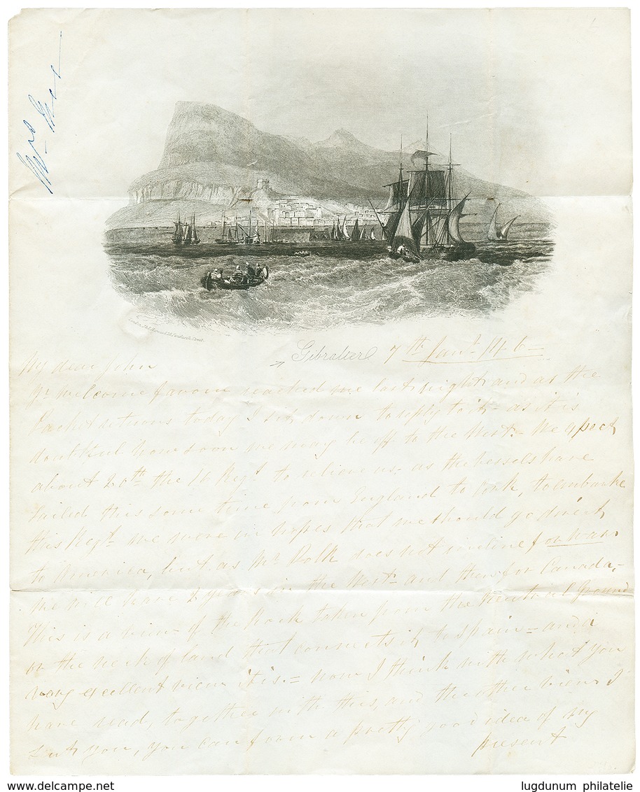 1039 GIBRALTAR : 1846 GIBRALTAR/PAID On Entire Letter To IRELAND. Inside Superb LITHO. Of GIBRALTAR. Exhibition Item. - Autres & Non Classés