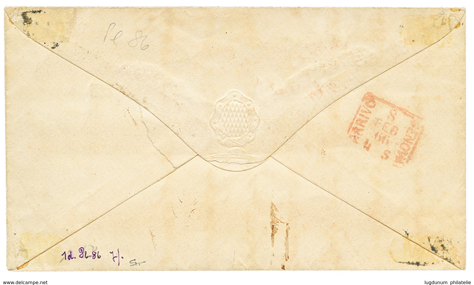 1043 1866 Pair 1d Canc. A26 + GIBRALTAR + Red VIA DI MARE(E) + Tax "4" On Envelope To ITALY. Vf. - Other & Unclassified