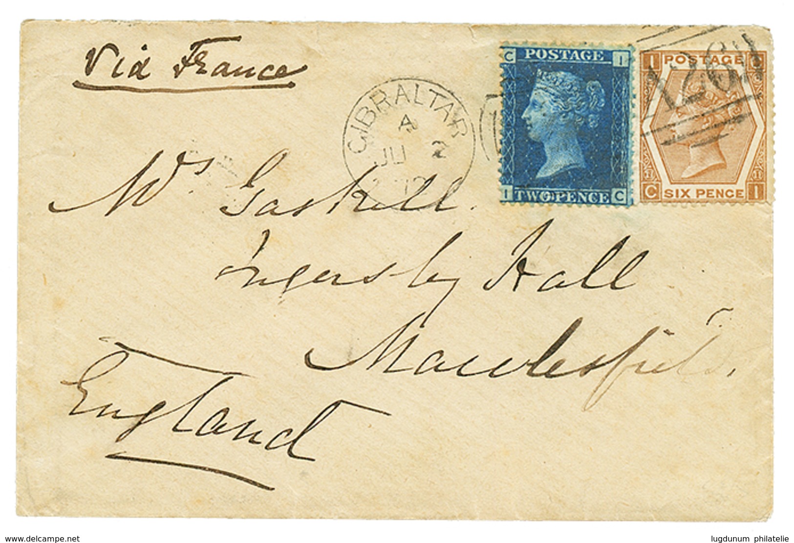 1045 1872 2d + 6d Canc. A26 + GIBRALTAR On Envelope To ENGLAND. Superb. - Sonstige & Ohne Zuordnung