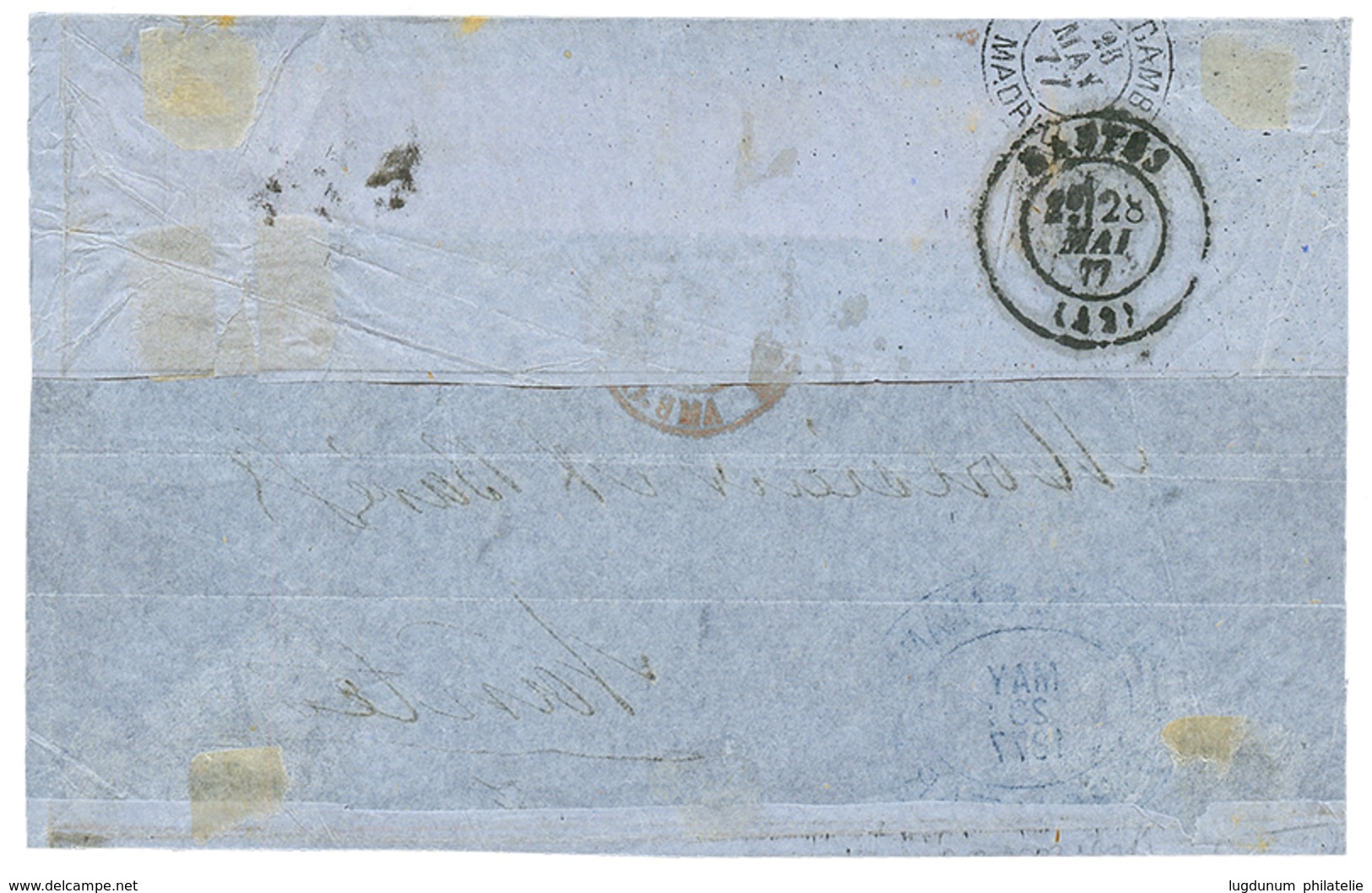 1046 1877 GB 1/2d Strip Of 5 Canc. A26 + GIBRALTAR On Cover Front To FRANCE. RARE. Vvf. - Sonstige & Ohne Zuordnung