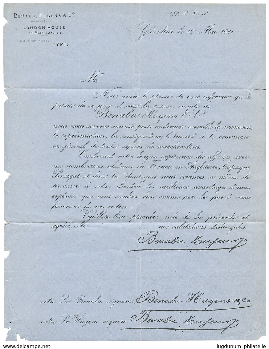 1048 "PRINTED MATTER To TURKEY" : 1881 1/2d Green Canc. A26 + GIBRALTAR On Complete PRINTED MATTER To CONSTANTINOPLE. Sc - Altri & Non Classificati